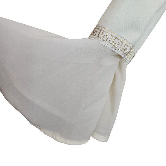 Vintage 60s Mod Dress Size S Ivory Gold Grecian Greek Key Wedding Flounce Sleeve - Picture 3 of 11